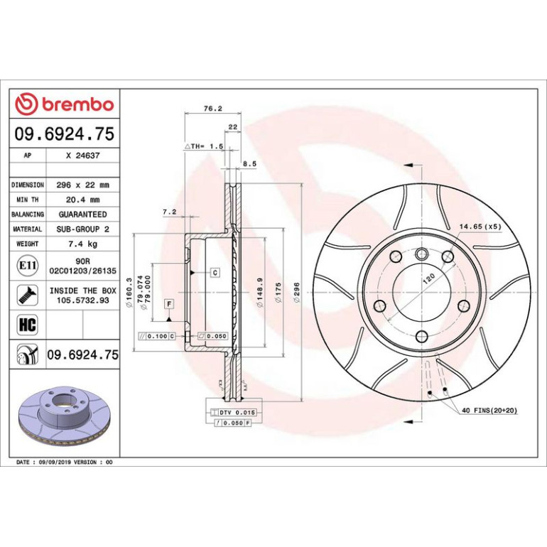 BREMBO Bremsscheibe 09.6924.75 BREMBO Bremsscheibe 09.6924.75