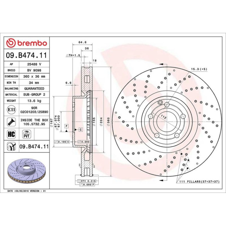 15 481 185 Bremsscheibe VA 09.B474.11 15 481 185 Bremsscheibe VA 09.B474.11