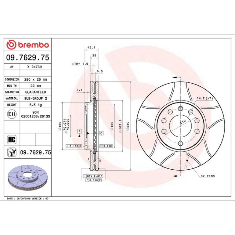 10 481 027M Bremsscheibe VA Brembo Max 09.7629.75 10 481 027M Bremsscheibe VA Brembo Max 09.7629.75