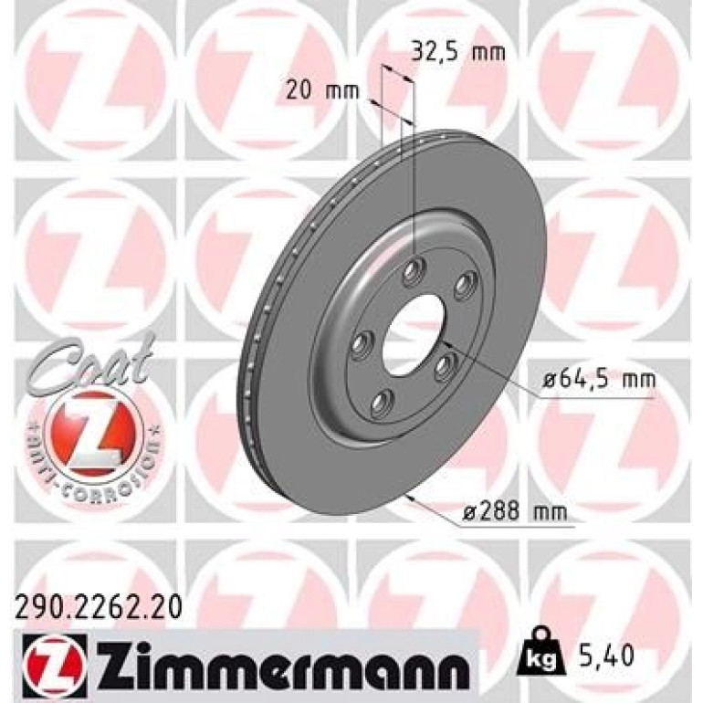 ZIMMERMANN Bremsscheibe 290.2262.20 ZIMMERMANN Bremsscheibe 290.2262.20