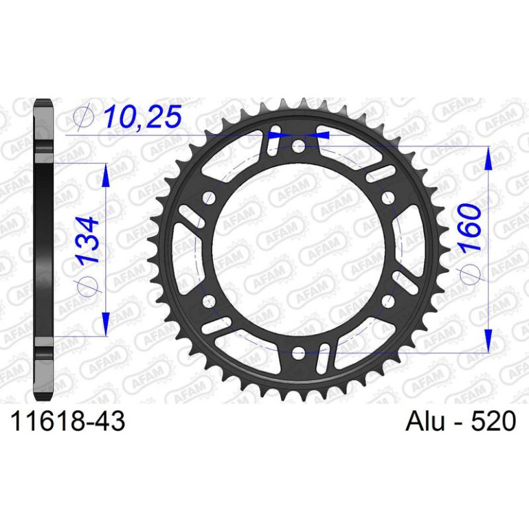 AFAM Kettenrad ALU 43 Zähne 11618-43 AFAM Kettenrad ALU 43 Zähne 11618-43