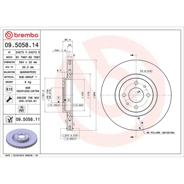 40 481 021 Bremsscheibe VA 09.5058.11 40 481 021 Bremsscheibe VA 09.5058.11