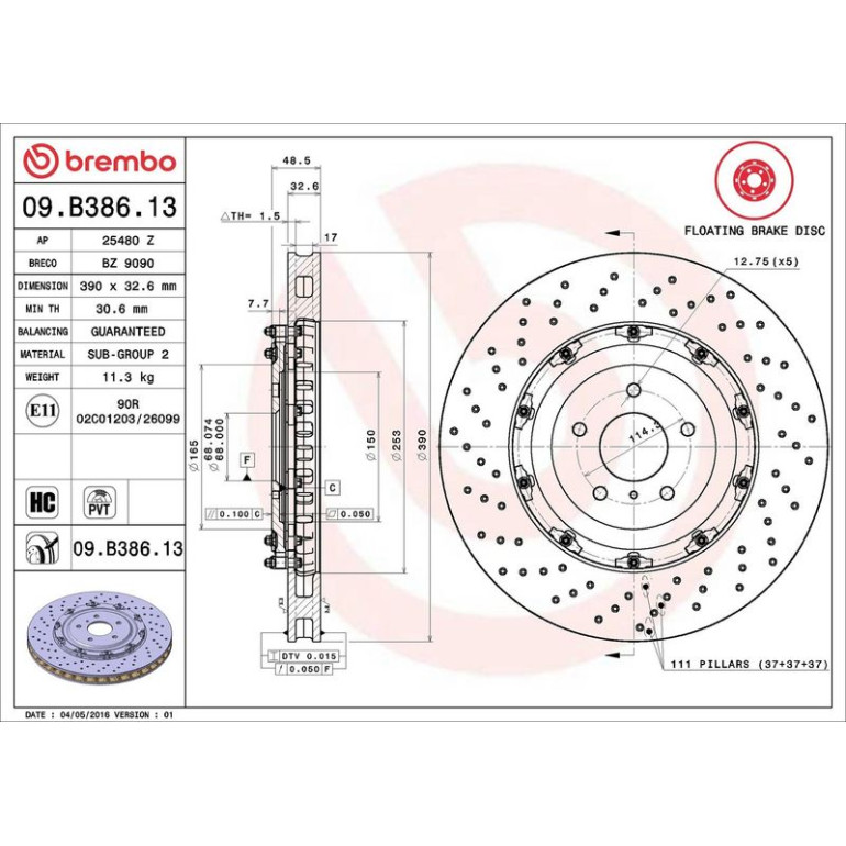 85 481 097 Brembo PREMIUM VA zweiteilig 09.B386.13 85 481 097 Brembo PREMIUM VA zweiteilig 09.B386.13
