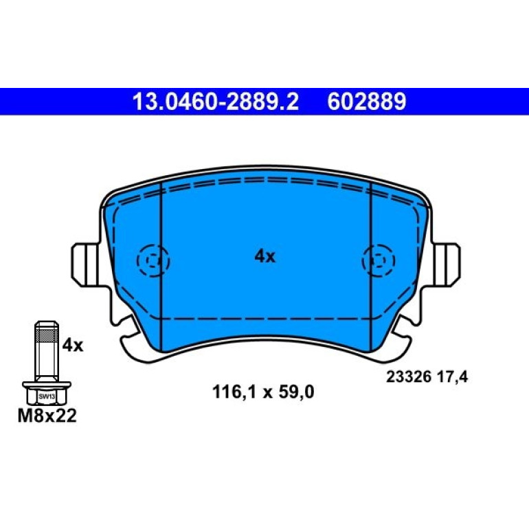 Bremsbelagsatz Vw T. A4/A6/A8/T5 Ohne Sensor 13.0460-2889.2 Bremsbelagsatz Vw T. A4/A6/A8/T5 Ohne Sensor 13.0460-2889.2