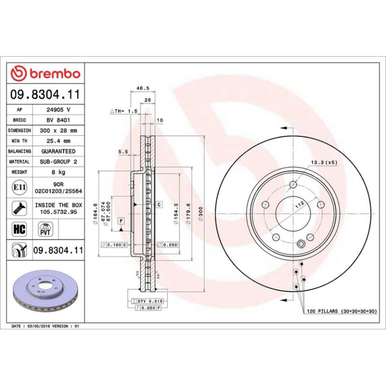 15 481 043 Bremsscheibe VA 09.8304.11