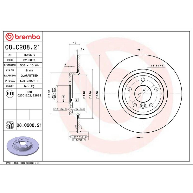 52 482 033 Bremsscheibe HA 08.C208.21 52 482 033 Bremsscheibe HA 08.C208.21