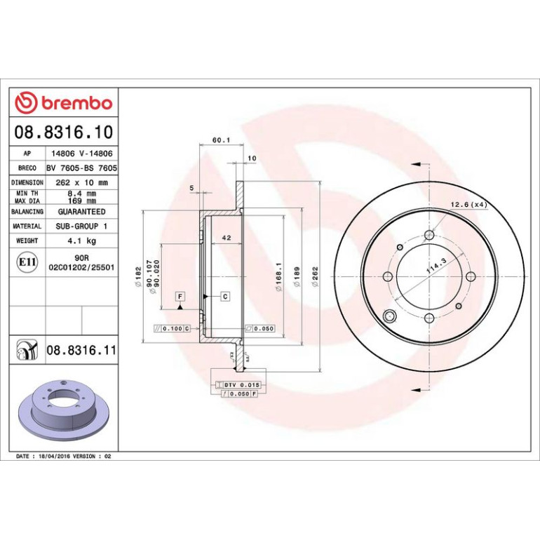 84 482 016 Bremsscheibe HA 08.8316.10 84 482 016 Bremsscheibe HA 08.8316.10