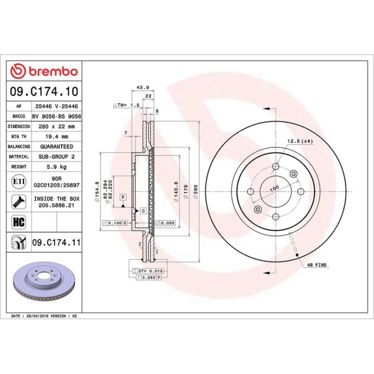 94 481 031 Bremsscheibe VA 09.C174.11 94 481 031 Bremsscheibe VA 09.C174.11