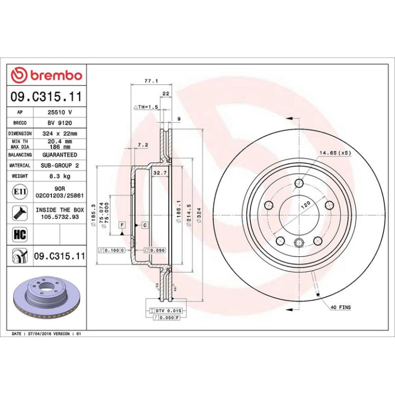 11 482 055 Bremsscheibe HA 09.C315.11 11 482 055 Bremsscheibe HA 09.C315.11