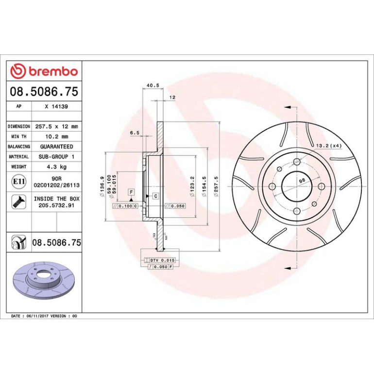BREMBO Bremsscheibe Max VA 08.5086.75 BREMBO Bremsscheibe Max VA 08.5086.75
