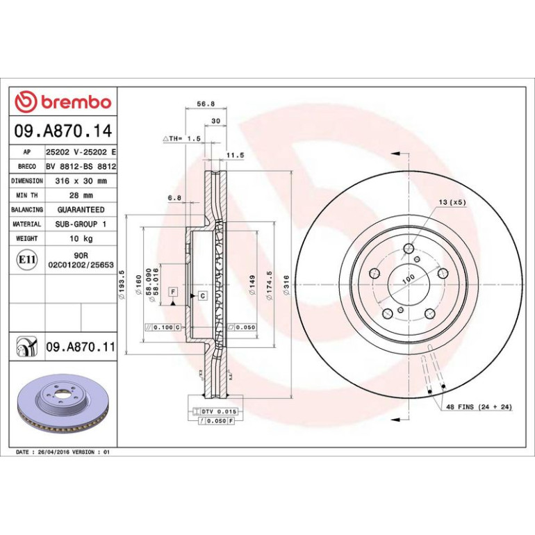 88 481 020 Bremsscheibe VA 09.A870.11 88 481 020 Bremsscheibe VA 09.A870.11