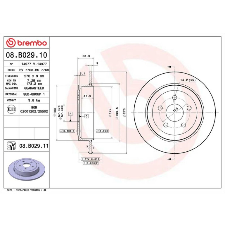 91 482 003 Bremsscheibe HA 08.B029.10 91 482 003 Bremsscheibe HA 08.B029.10
