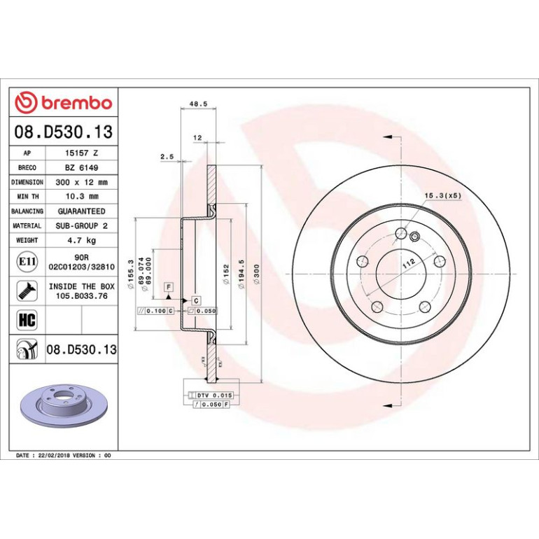 15 482 095 Bremsscheibe HA Co-Cast 08.D530.13