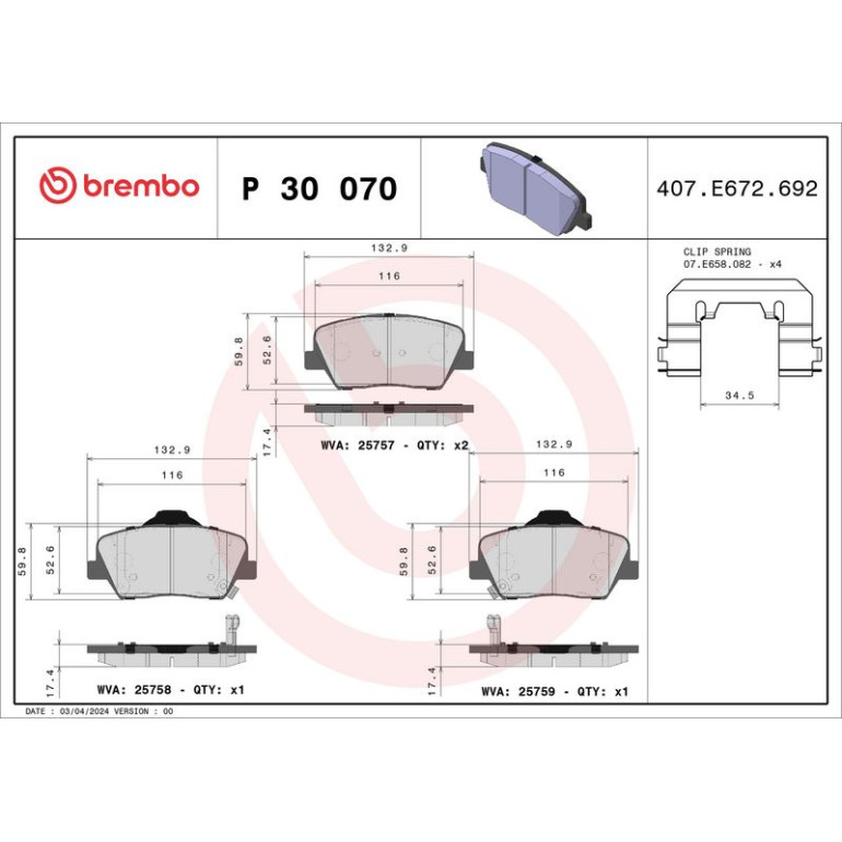 BREMBO Bremsklötze VA P 30 070 BREMBO Bremsklötze VA P 30 070