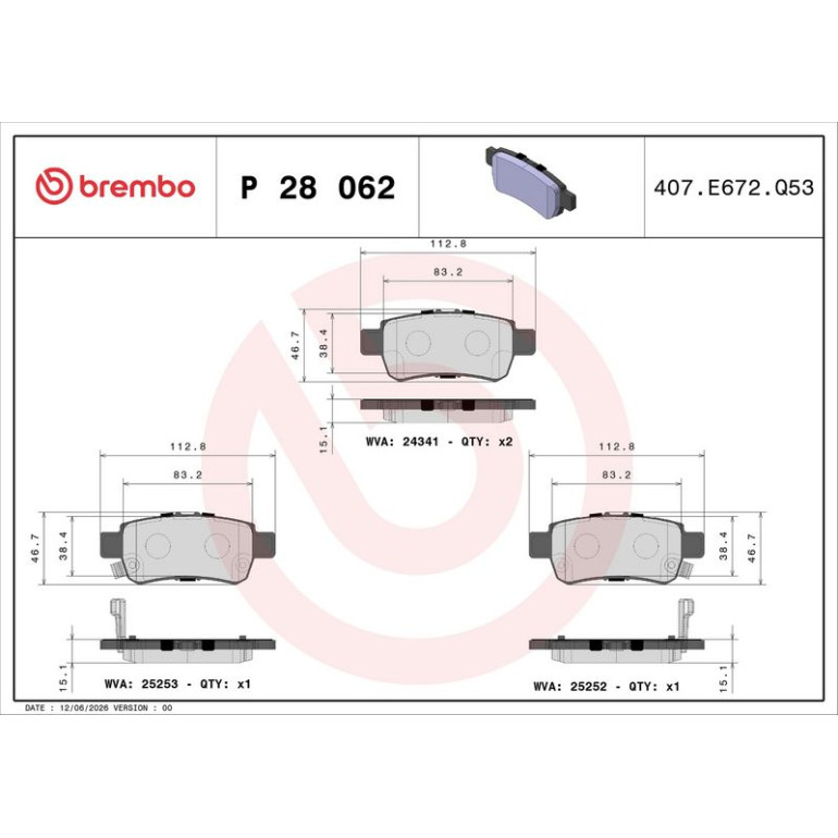 BREMBO Bremsklötze HA P 28 062 BREMBO Bremsklötze HA P 28 062