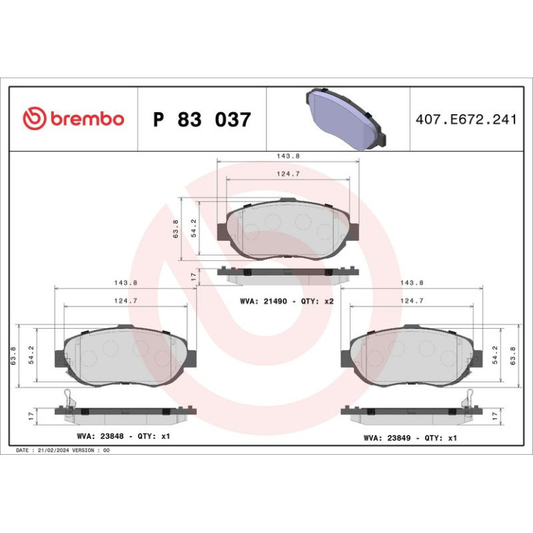 BREMBO Bremsklötze VA P 83 037 BREMBO Bremsklötze VA P 83 037
