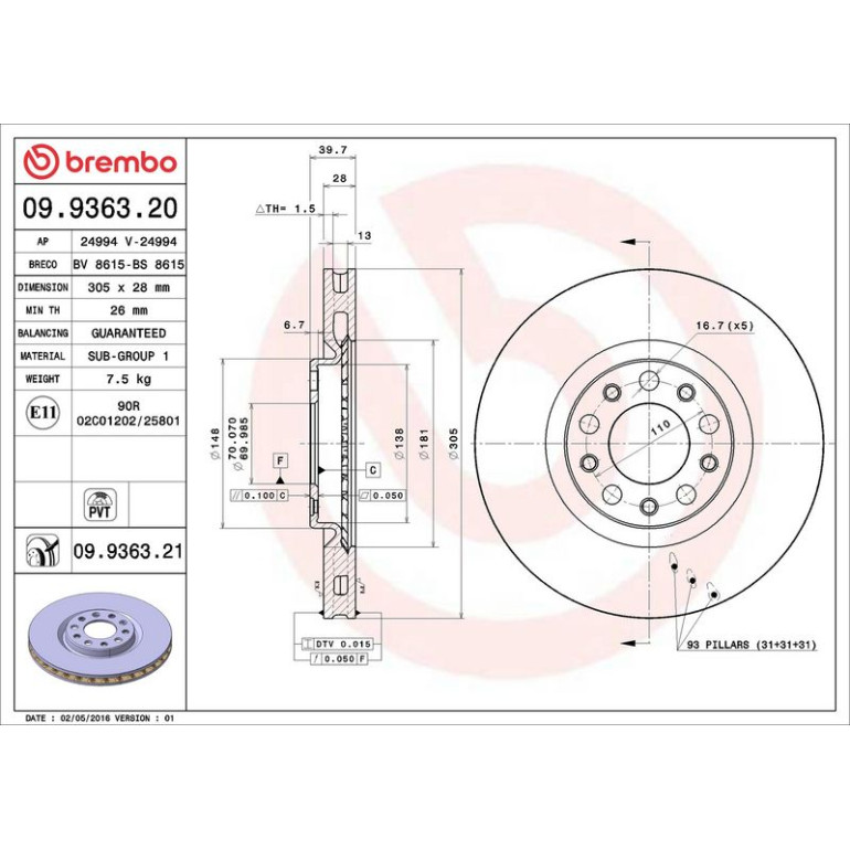 41 481 030 Bremsscheibe VA 09.9363.21 41 481 030 Bremsscheibe VA 09.9363.21
