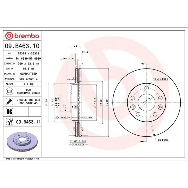 72 481 055 Bremsscheibe VA 09.B463.10 72 481 055 Bremsscheibe VA 09.B463.10