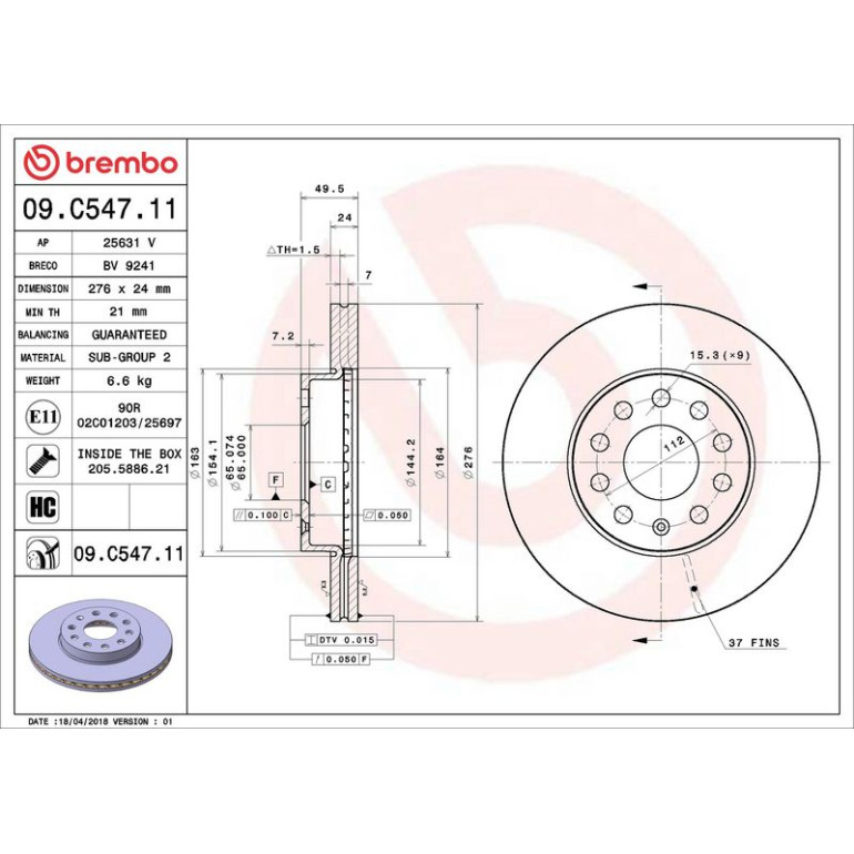 17 481 060 Bremsscheibe VA 09.C547.11 17 481 060 Bremsscheibe VA 09.C547.11