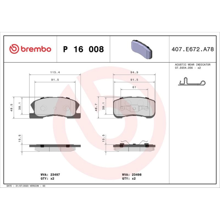 BREMBO Bremsklötze VA P 16 008 BREMBO Bremsklötze VA P 16 008