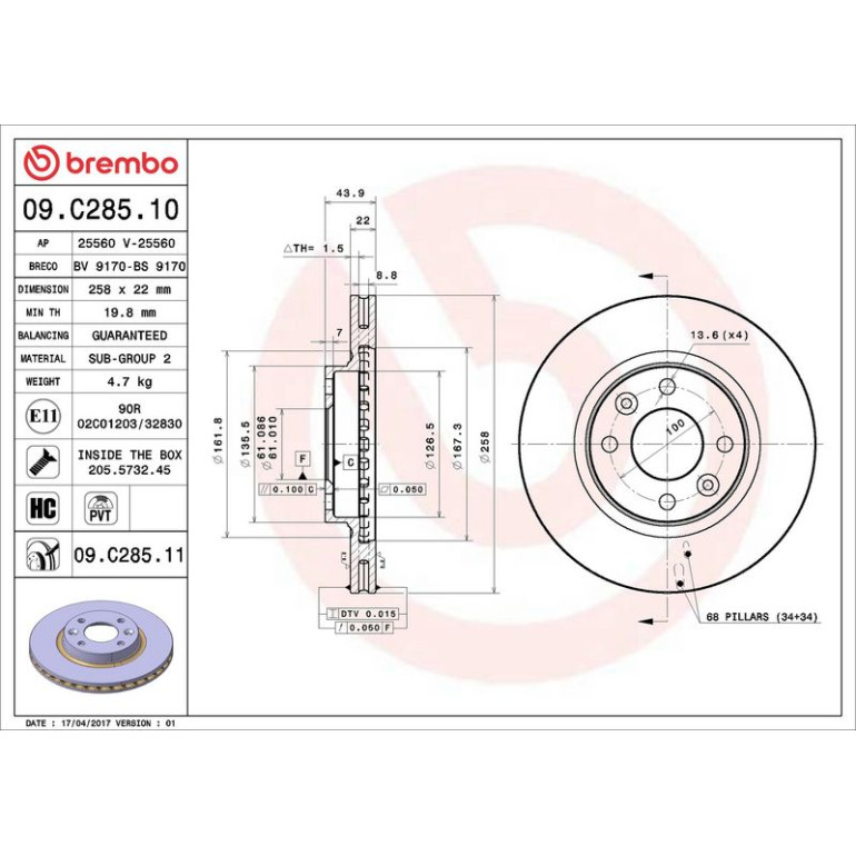 72 481 067 Bremsscheibe VA 09.C285.11 72 481 067 Bremsscheibe VA 09.C285.11