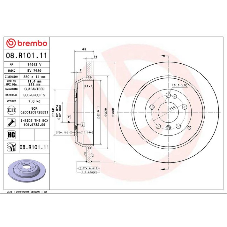 15 482 032 Bremsscheibe HA 08.R101.11 15 482 032 Bremsscheibe HA 08.R101.11