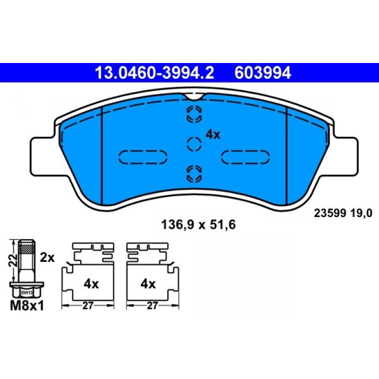 Bremsbelagsatz Citroen P. Berlingo/C2/C3/C4/Ds3/Xsara 1,0-2,0 96 13.0460-3994.2 Bremsbelagsatz Citroen P. Berlingo/C2/C3/C4/Ds3/Xsara 1,0-2,0 96 13.0460-3994.2