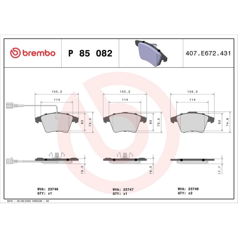 BREMBO Bremsklötze VA P 85 082 BREMBO Bremsklötze VA P 85 082