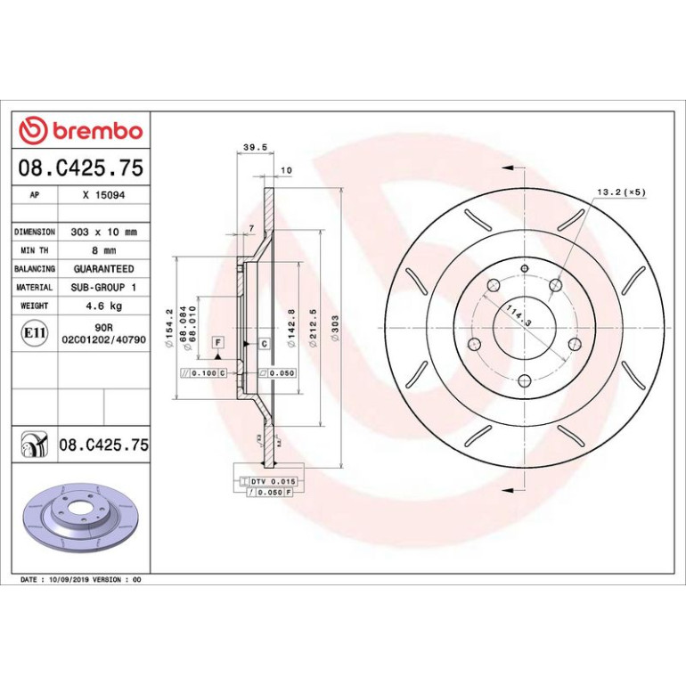 Bremsscheibe HA Brembo Max 08.C425.75 Bremsscheibe HA Brembo Max 08.C425.75