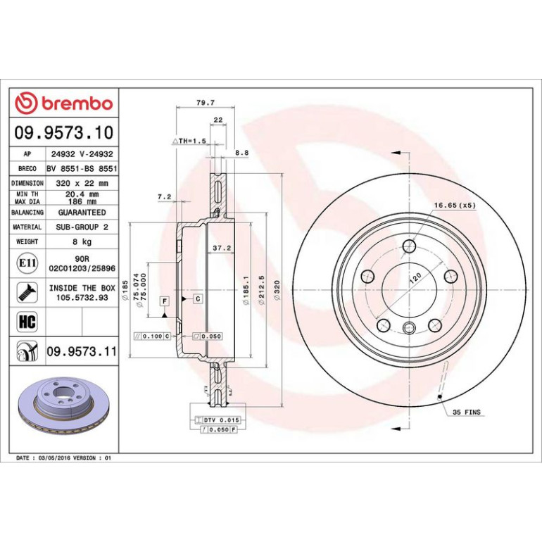 11 482 041 Bremsscheibe HA 09.9573.11 11 482 041 Bremsscheibe HA 09.9573.11
