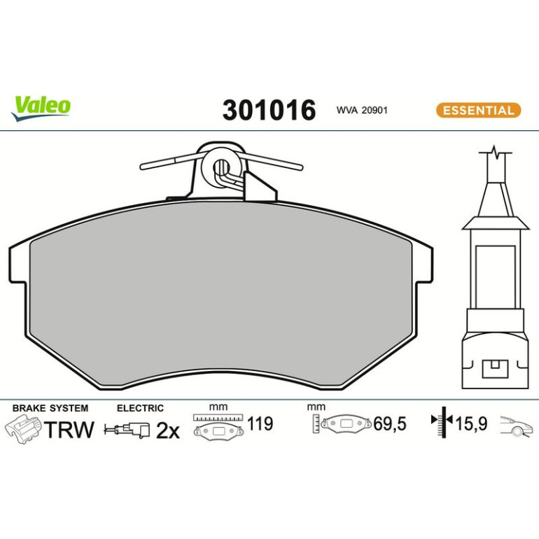 VALEO Bremsbeläge 301016 VALEO Bremsbeläge 301016