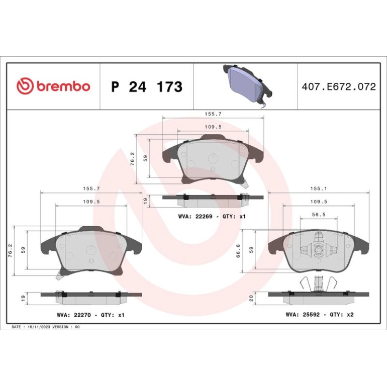 BREMBO Bremsklötze VA P 24 173 BREMBO Bremsklötze VA P 24 173