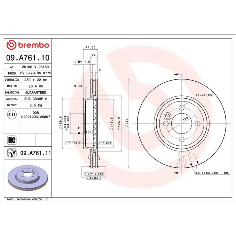 22 481 001 Bremsscheibe VA 09.A761.11 22 481 001 Bremsscheibe VA 09.A761.11