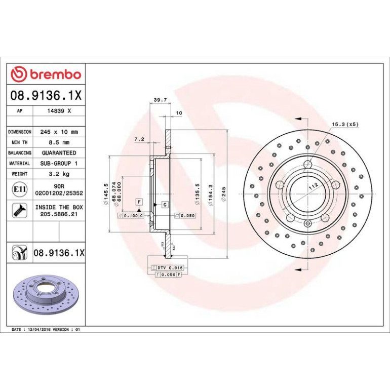 Bremsscheibe HA Xtra 08.9136.1X Bremsscheibe HA Xtra 08.9136.1X