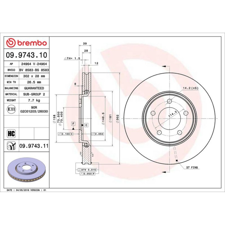 91 481 006 Bremsscheibe VA 09.9743.11 91 481 006 Bremsscheibe VA 09.9743.11