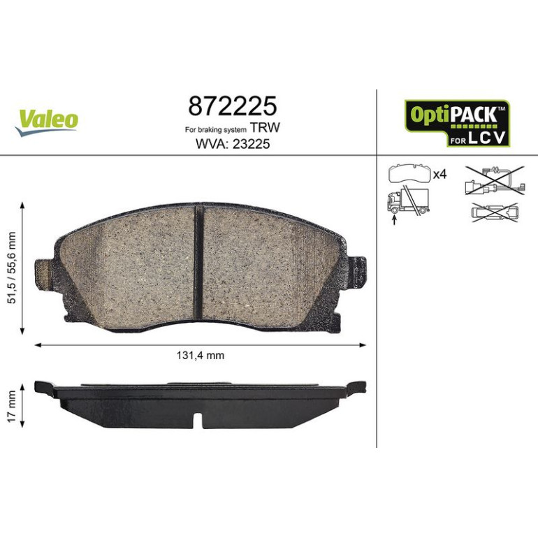 VALEO Bremsbeläge 872225 VALEO Bremsbeläge 872225