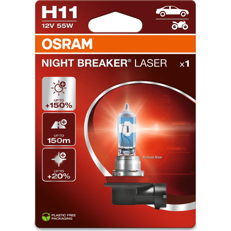H11 12V 55W PGJ19-2 NIGHT BREAKER LASER +150% 1 Stück H11 12V 55W PGJ19-2 NIGHT BREAKER LASER +150% 1 Stück