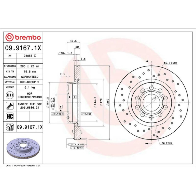 Bremsscheibe VA Xtra 09.9167.1X Bremsscheibe VA Xtra 09.9167.1X