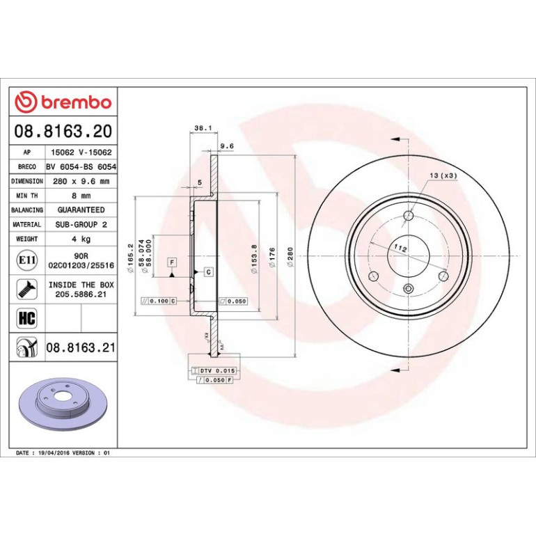 21 481 002 Bremsscheibe VA 08.8163.21 21 481 002 Bremsscheibe VA 08.8163.21
