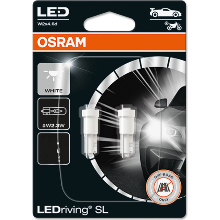 Osram LEDriving® SL ~W2.3W W2x4.6d 0.25W 12V 6000K 25 lm White 2 St 2723DWP-02B Osram LEDriving® SL ~W2.3W W2x4.6d 0.25W 12V 6000K 25 lm White 2 St 2723DWP-02B