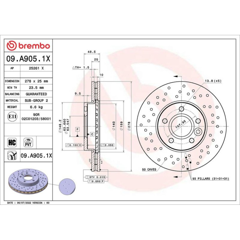 BREMBO Bremsscheibe XTRA VA 09.A905.1X