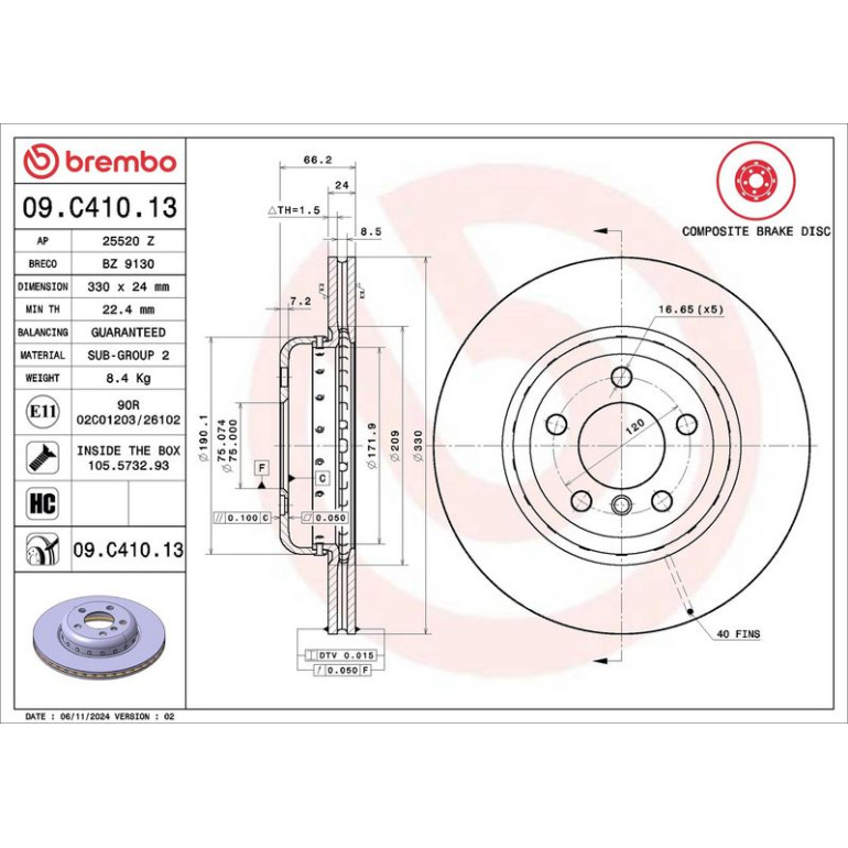 11 481 092 Brembo PREMIUM VA zweiteilig 09.C410.13 11 481 092 Brembo PREMIUM VA zweiteilig 09.C410.13