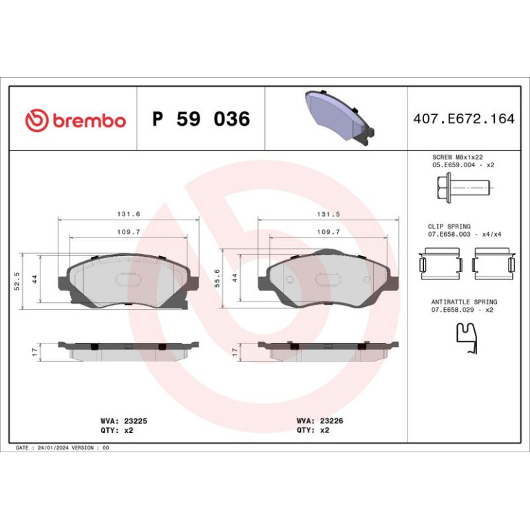 BREMBO Bremsklötze VA P 59 036 BREMBO Bremsklötze VA P 59 036