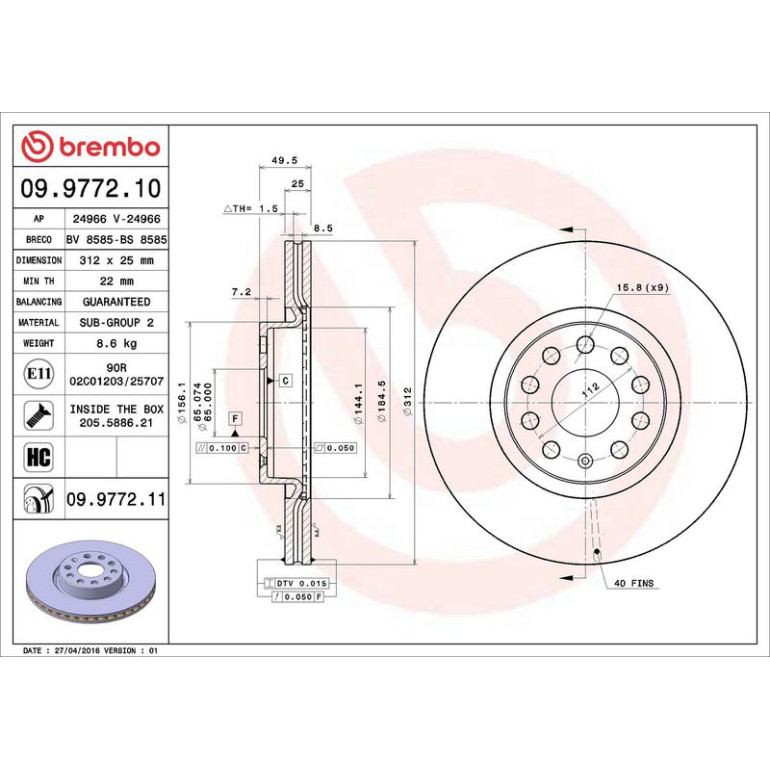 12 481 040 Bremsscheibe VA 09.9772.11 12 481 040 Bremsscheibe VA 09.9772.11