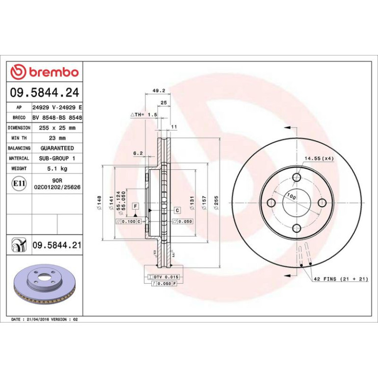 82 481 097 Bremsscheibe VA 09.5844.21 82 481 097 Bremsscheibe VA 09.5844.21