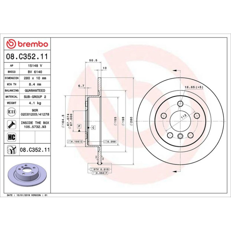 11 482 090 Bremsscheibe HA 08.C352.11 11 482 090 Bremsscheibe HA 08.C352.11