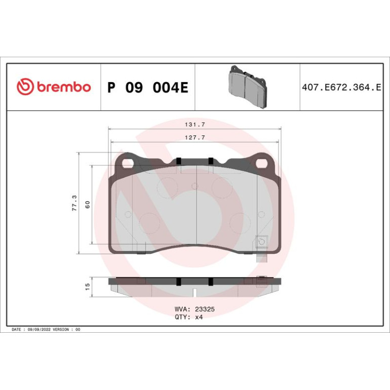 BREMBO Bremsbelagsatz, Scheibenbremse P 09 004E BREMBO Bremsbelagsatz, Scheibenbremse P 09 004E