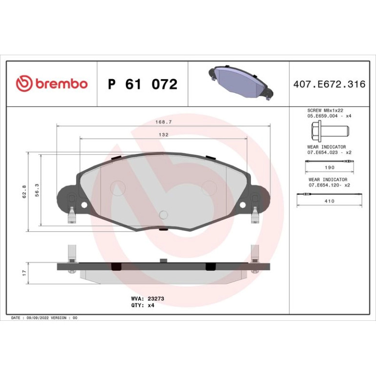 BREMBO Bremsklötze VA P 61 072 BREMBO Bremsklötze VA P 61 072