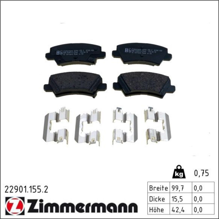 ZIMMERMANN Bremsbelagsatz, Scheibenbremse 22901.155.2 ZIMMERMANN Bremsbelagsatz, Scheibenbremse 22901.155.2