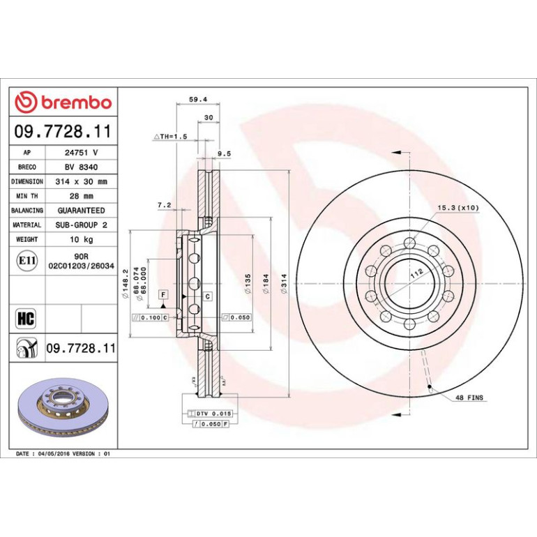 12 481 020 Bremsscheibe VA 09.7728.11 12 481 020 Bremsscheibe VA 09.7728.11